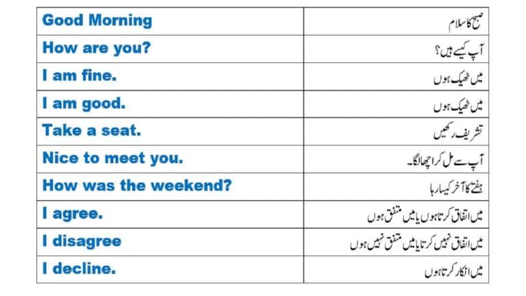 Daily use simple English sentences with Urdu meanings