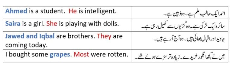 Examples of pronouns in Urdu