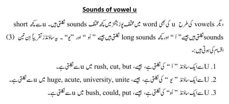 sounds of vowel u in Urdu