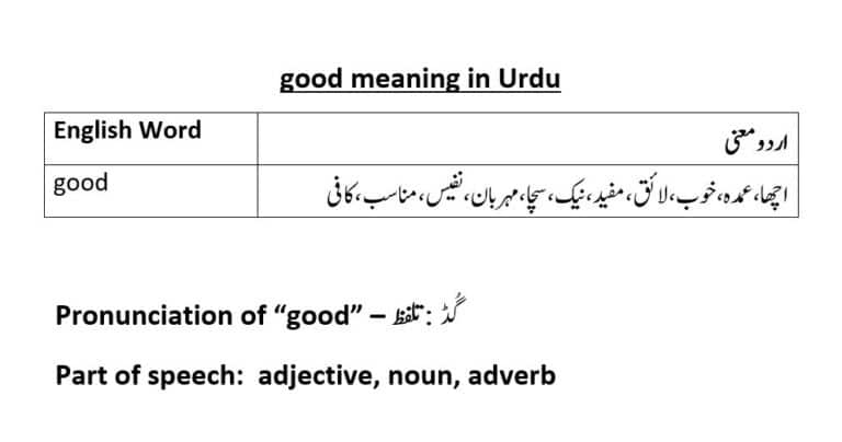 Good Meaning In Urdu With Examples Definition And Pronunciation