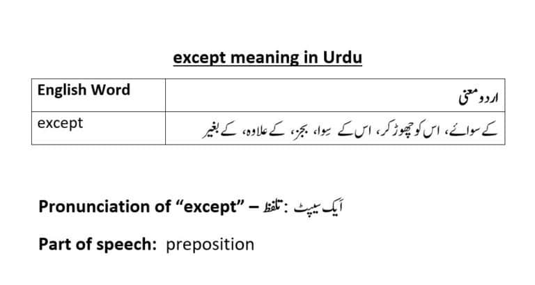 except meaning in Urdu