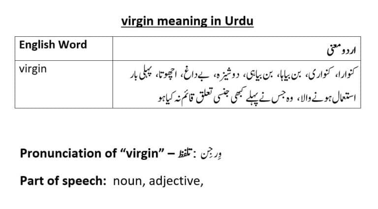 virgin meaning in Urdu