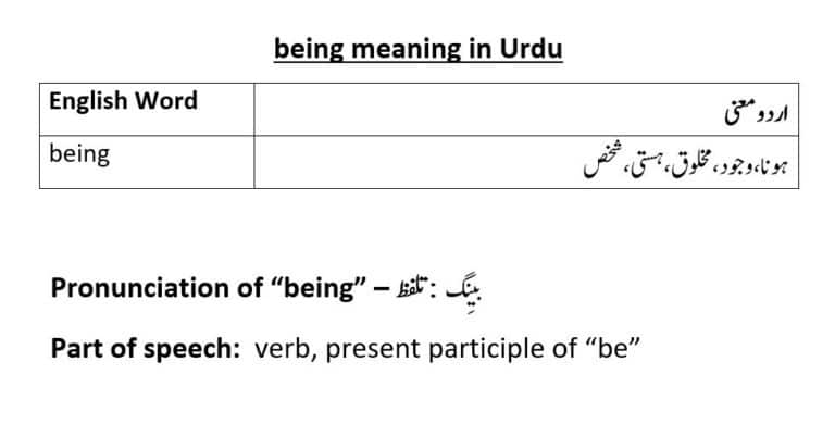 being meaning in Urdu