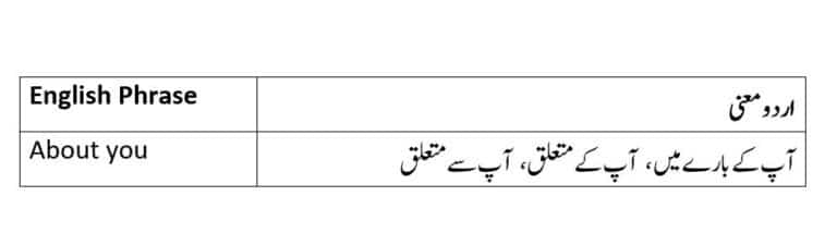 about you meaning in Urdu