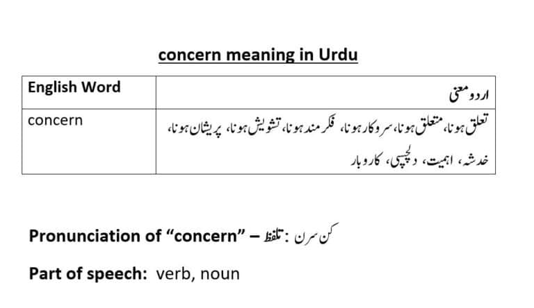 concern meaning in Urdu