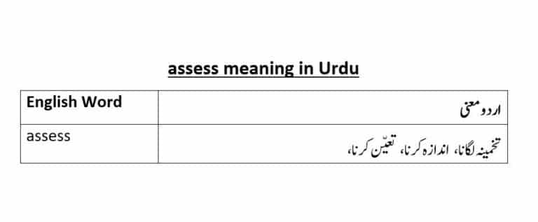 Assess Assessed Assessment Meaning In Urdu With Examples