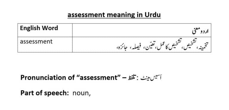 assessment meaning in Urdu
