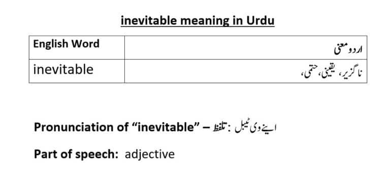 inevitable meaning in Urdu
