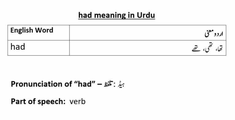  had Meaning In Urdu With Examples Definition And Pronunciation