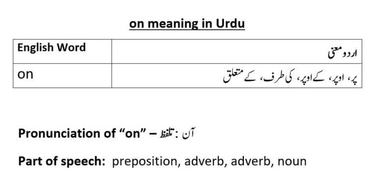 on meaning in Urdu