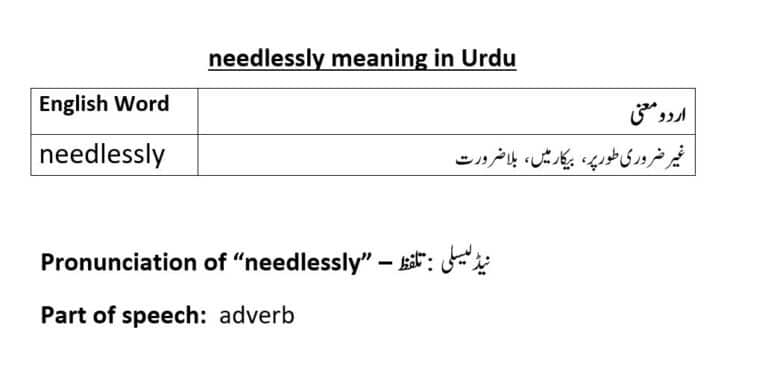 needlessly meaning in Urdu