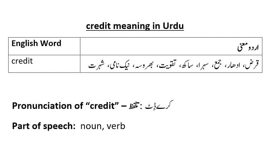 Credit Meaning In Urdu With Examples Definition And Pronunciation