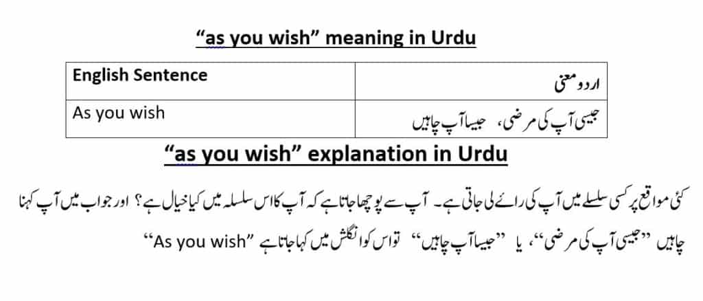 As U Wish Meaning In Urdu Text