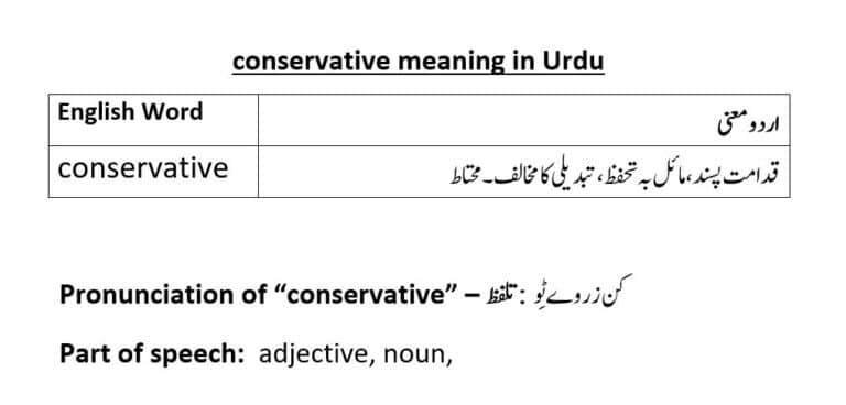 conservative meaning in Urdu