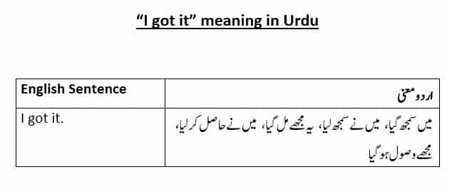 I Got It Meaning In Urdu And Its Use In Example Sentences