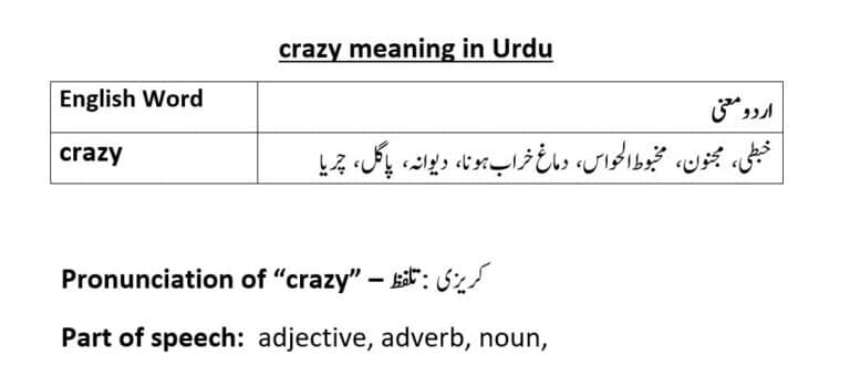 crazy meaning in Urdu