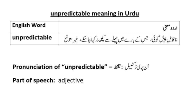 unpredictable meaning in Urdu