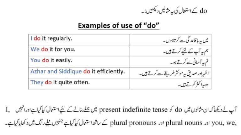 Examples of use of do from do does did in Urdu