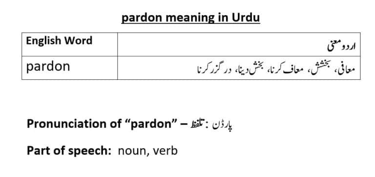 pardon meaning in Urdu