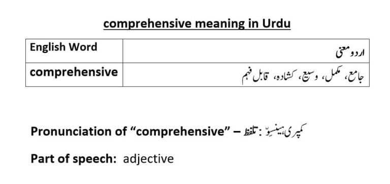 comprehensive meaning in Urdu