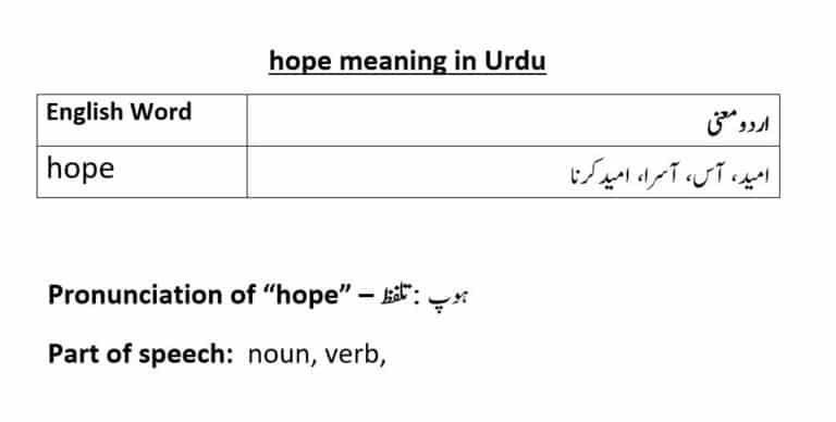 hope meaning in Urdu