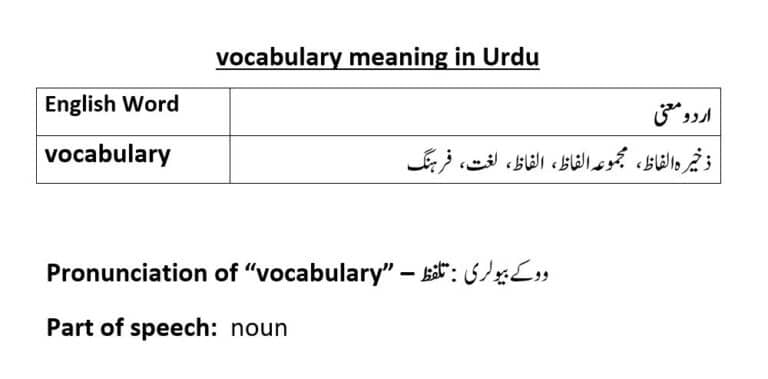 vocabulary meaning in Urdu