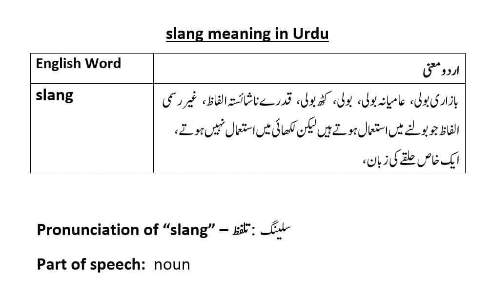 Slang Meaning In Urdu And Its Use In Example Sentences