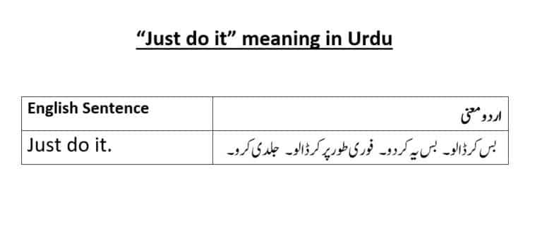 just do it meaning in Urdu