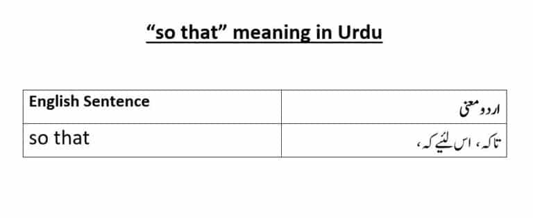 so that meaning in Urdu