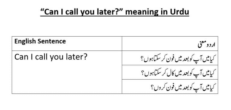 can I call you later meaning in Urdu