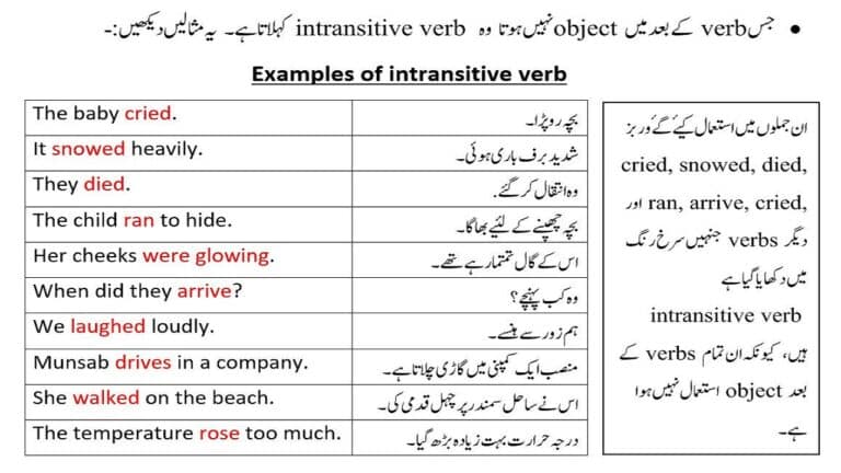 Examples of intransitive verbs
