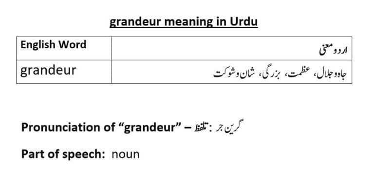 grandeur meaning in Urdu