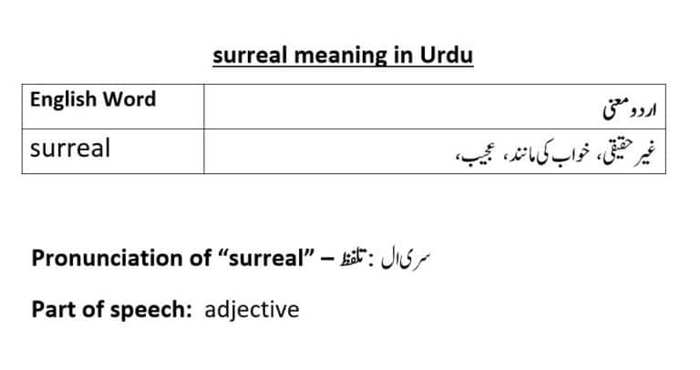 surreal meaning in Urdu