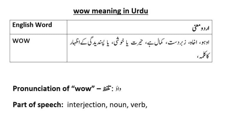 wow meaning in Urdu