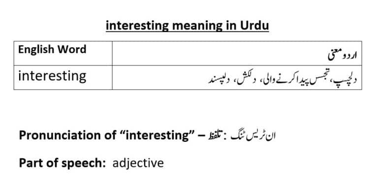 interesting meaning in Urdu