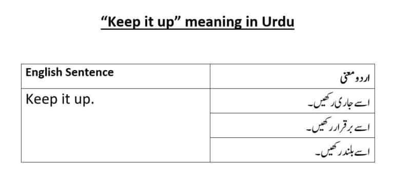 keep it up meaning in Urdu