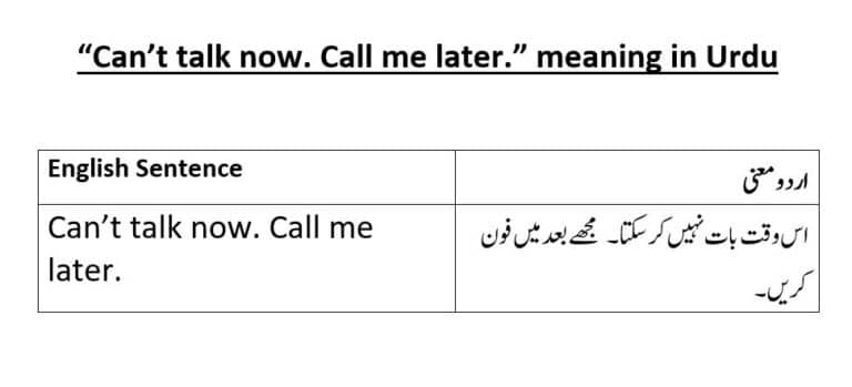cant talk now call me later meaning in Urdu