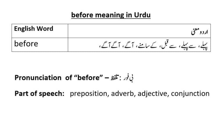 before meaning in Urdu