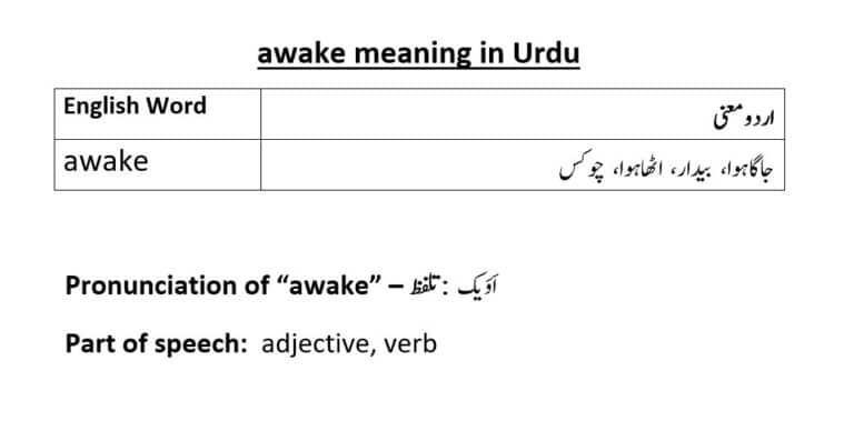 awake meaning in Urdu